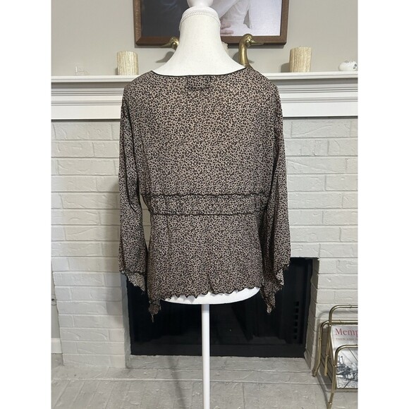 Vtg Y2K Sz L Asymmetrical Black & Brown Leopard Cheetah Animal Print Fairy Hem - Picture 4 of 5